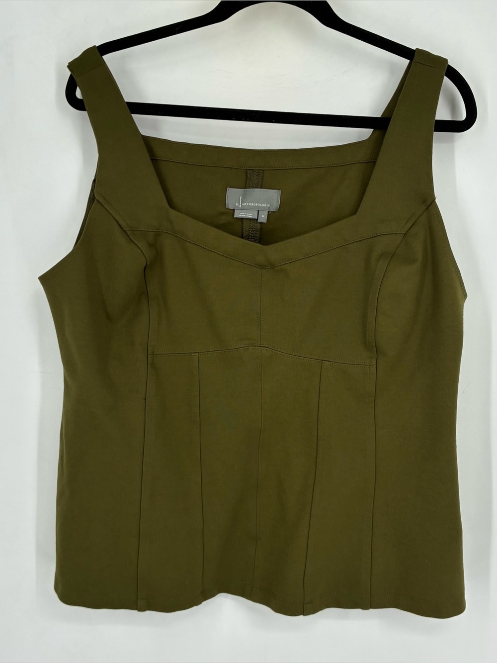 Anthropologie XL Kyla Structured Peplum Sweetheart Moss Tank Top Green Summer